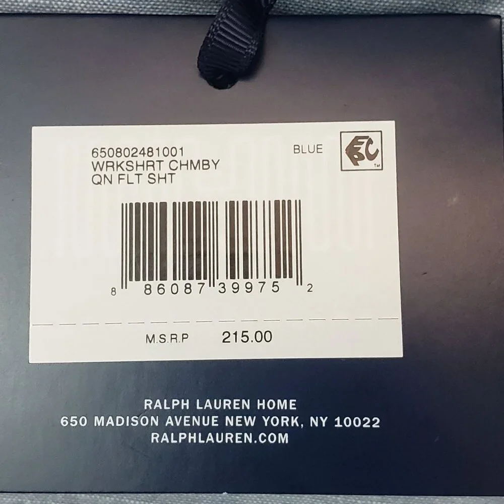 Ralph Lauren Home Workshirt Chambray Queen Flat Sheet Blue 100% Cotton 108 x 96 - Picture 3 of 16